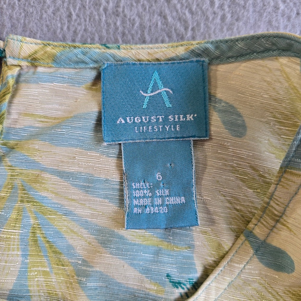 August Silk Lifestyle Dress Womens 6 Blue Tropical Floral 100% Silk Sleeveless - Picture 3 of 4